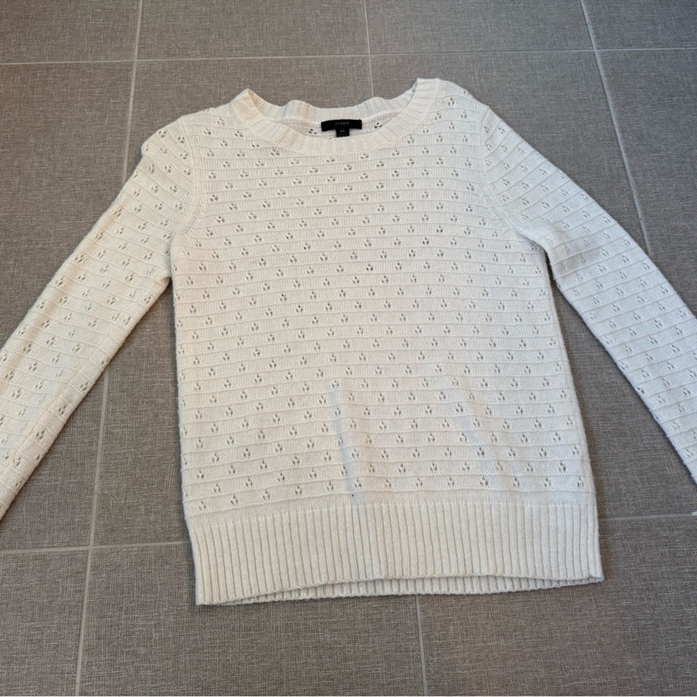 J Crew Women’s Pointelle Crewneck Sweater, Cream, Size XS, AK196